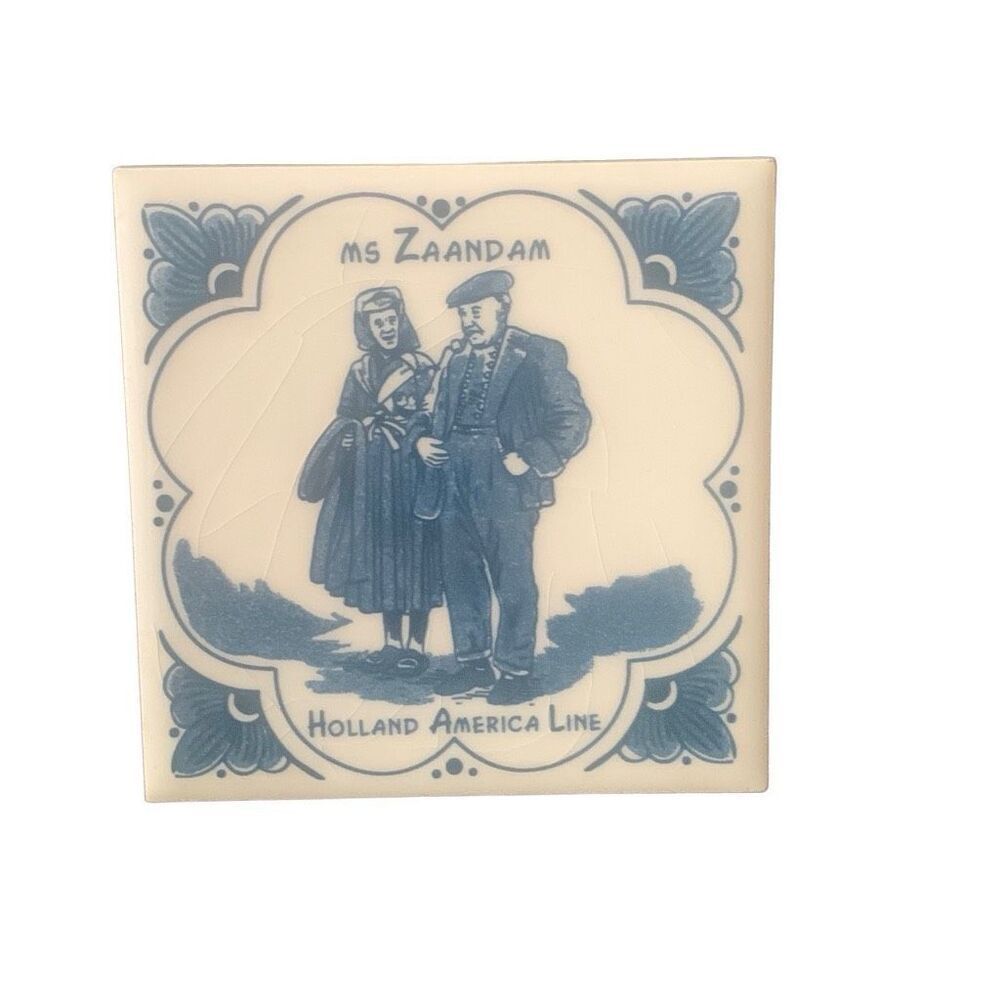 Vintage Holland America Line Delft Ms Zaandam Ceramic Tile Coaster Cruise